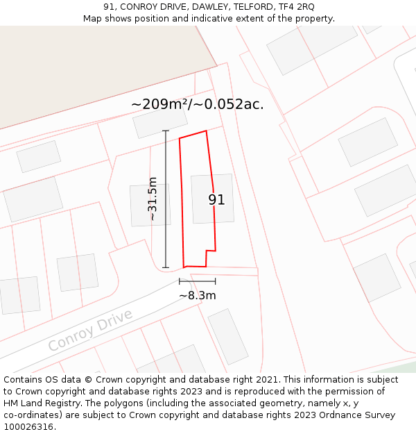 91, CONROY DRIVE, DAWLEY, TELFORD, TF4 2RQ: Plot and title map