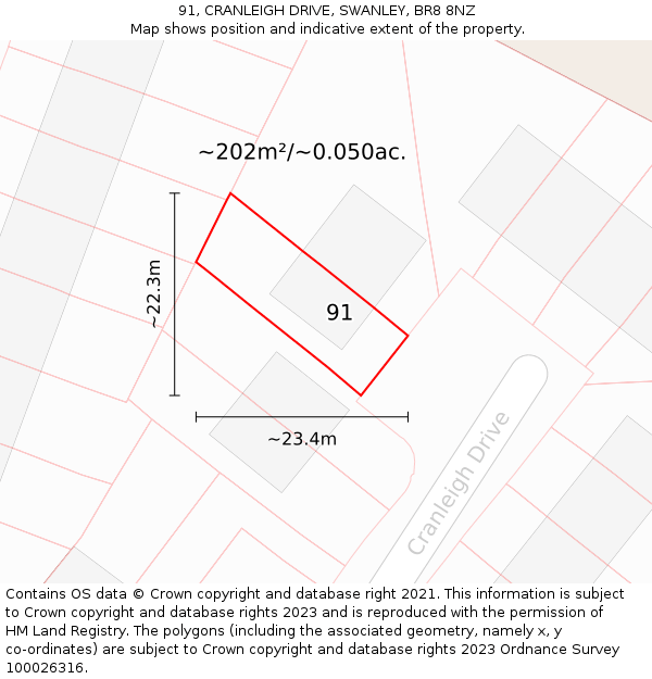 91, CRANLEIGH DRIVE, SWANLEY, BR8 8NZ: Plot and title map