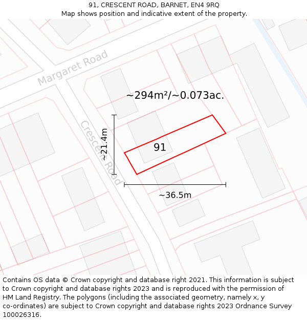 91, CRESCENT ROAD, BARNET, EN4 9RQ: Plot and title map
