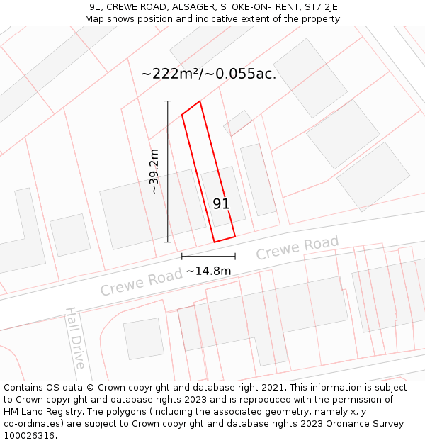91, CREWE ROAD, ALSAGER, STOKE-ON-TRENT, ST7 2JE: Plot and title map