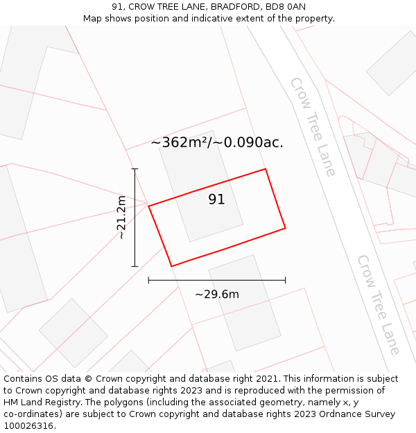 91, CROW TREE LANE, BRADFORD, BD8 0AN: Plot and title map