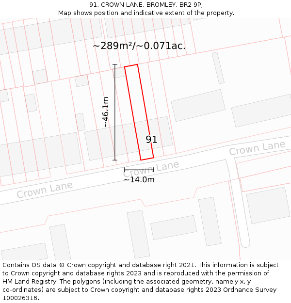 91, CROWN LANE, BROMLEY, BR2 9PJ: Plot and title map