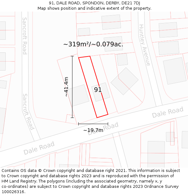 91, DALE ROAD, SPONDON, DERBY, DE21 7DJ: Plot and title map