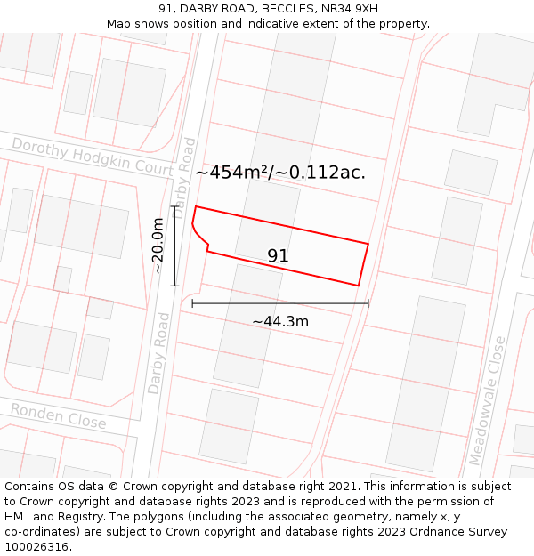 91, DARBY ROAD, BECCLES, NR34 9XH: Plot and title map