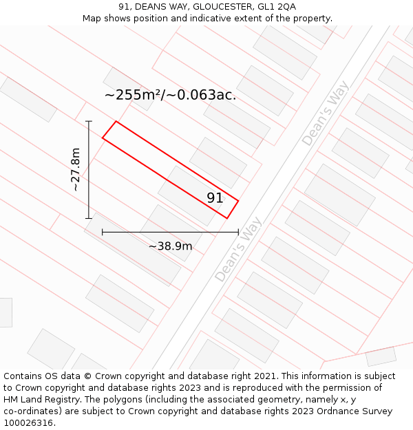 91, DEANS WAY, GLOUCESTER, GL1 2QA: Plot and title map