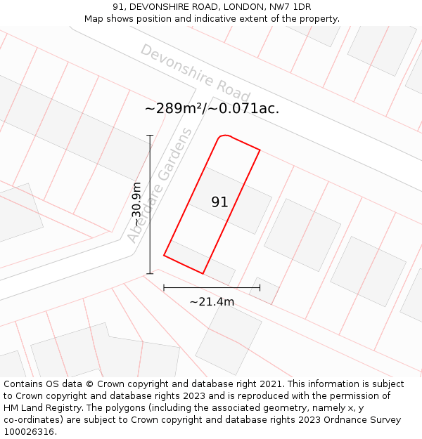 91, DEVONSHIRE ROAD, LONDON, NW7 1DR: Plot and title map