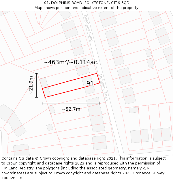 91, DOLPHINS ROAD, FOLKESTONE, CT19 5QD: Plot and title map