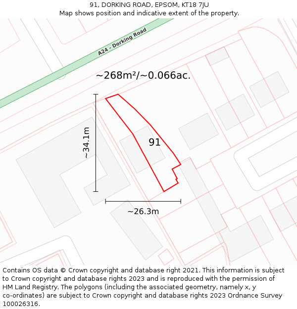 91, DORKING ROAD, EPSOM, KT18 7JU: Plot and title map
