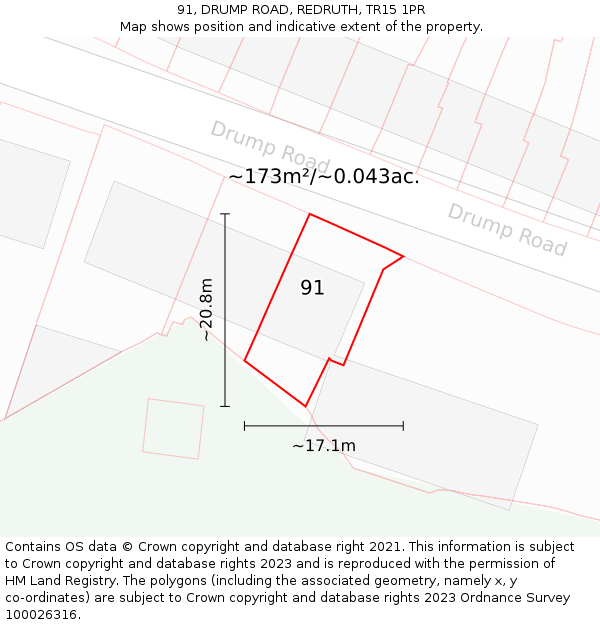 91, DRUMP ROAD, REDRUTH, TR15 1PR: Plot and title map