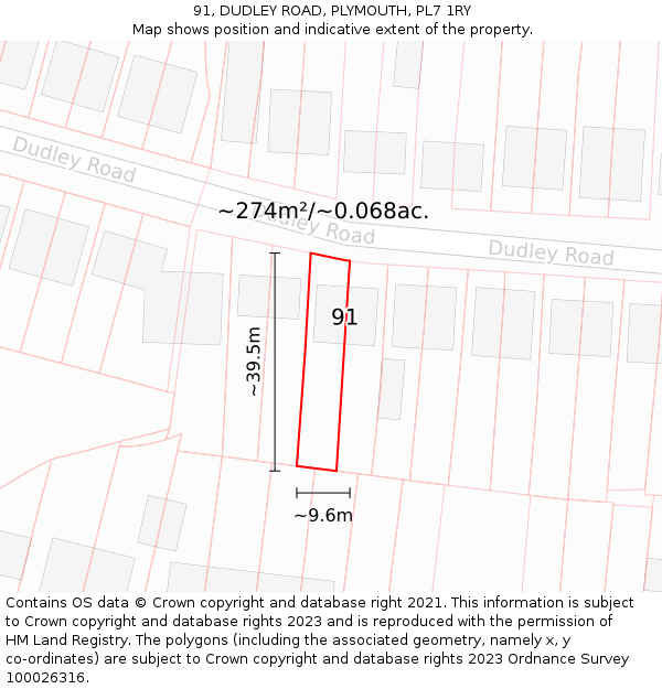 91, DUDLEY ROAD, PLYMOUTH, PL7 1RY: Plot and title map