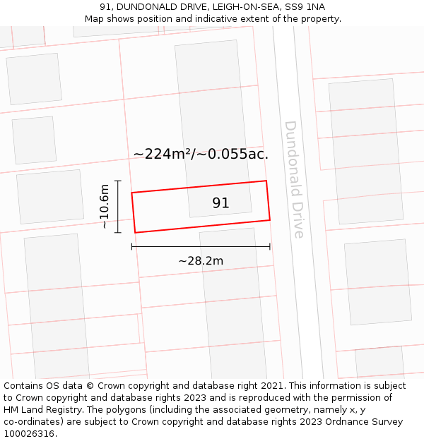 91, DUNDONALD DRIVE, LEIGH-ON-SEA, SS9 1NA: Plot and title map
