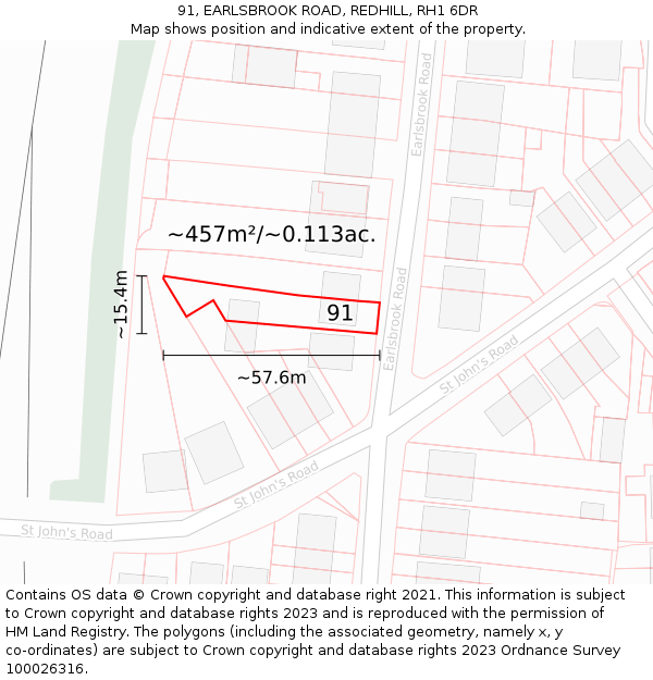 91, EARLSBROOK ROAD, REDHILL, RH1 6DR: Plot and title map