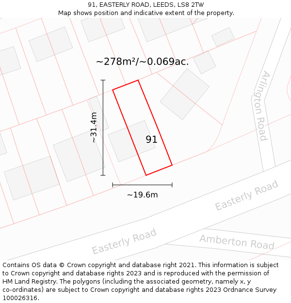 91, EASTERLY ROAD, LEEDS, LS8 2TW: Plot and title map