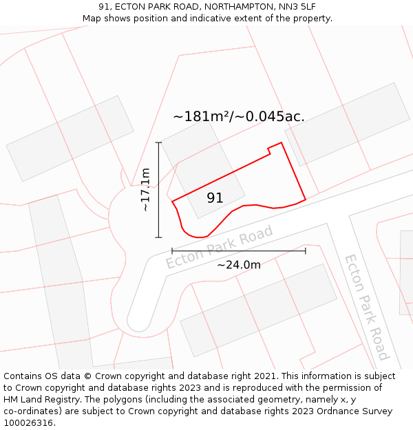 91, ECTON PARK ROAD, NORTHAMPTON, NN3 5LF: Plot and title map
