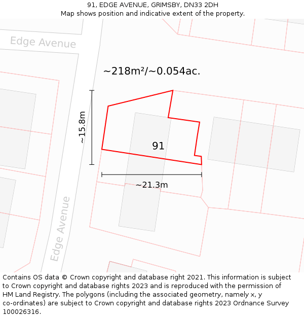 91, EDGE AVENUE, GRIMSBY, DN33 2DH: Plot and title map