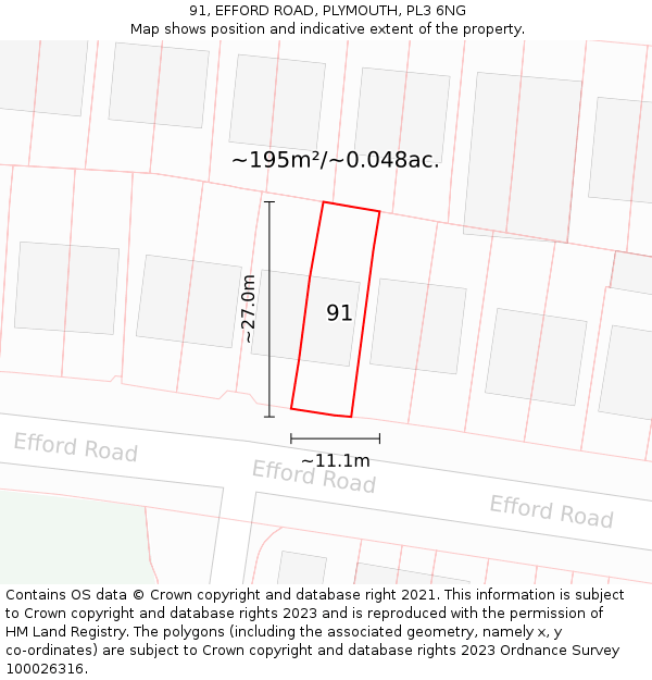 91, EFFORD ROAD, PLYMOUTH, PL3 6NG: Plot and title map