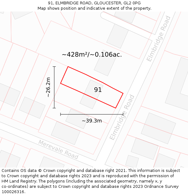 91, ELMBRIDGE ROAD, GLOUCESTER, GL2 0PG: Plot and title map