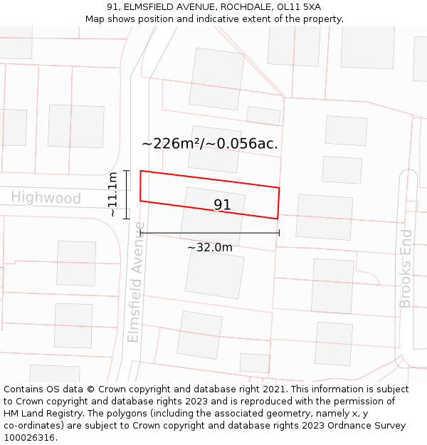 91, ELMSFIELD AVENUE, ROCHDALE, OL11 5XA: Plot and title map