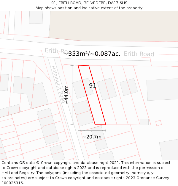 91, ERITH ROAD, BELVEDERE, DA17 6HS: Plot and title map