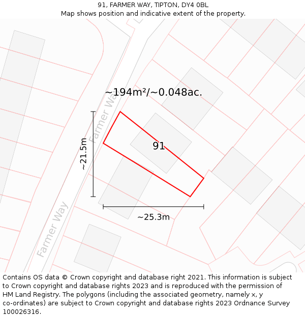 91, FARMER WAY, TIPTON, DY4 0BL: Plot and title map
