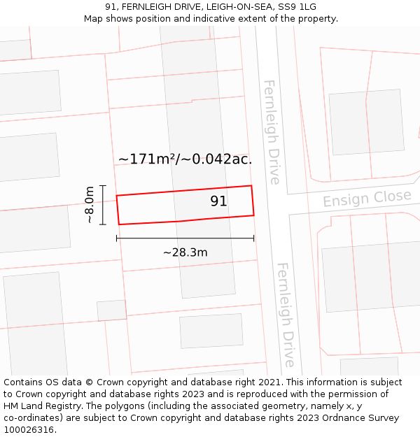 91, FERNLEIGH DRIVE, LEIGH-ON-SEA, SS9 1LG: Plot and title map
