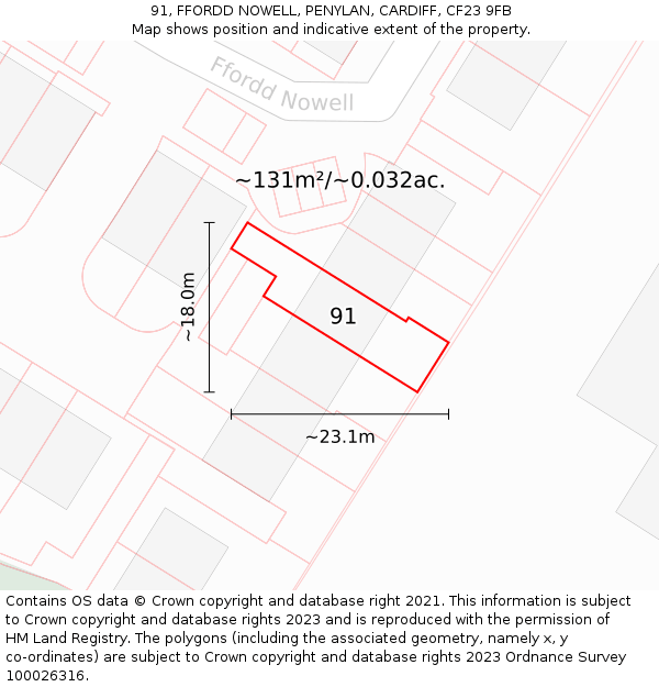 91, FFORDD NOWELL, PENYLAN, CARDIFF, CF23 9FB: Plot and title map