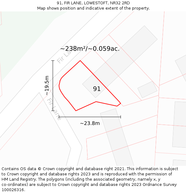 91, FIR LANE, LOWESTOFT, NR32 2RD: Plot and title map