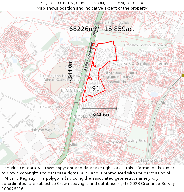 91, FOLD GREEN, CHADDERTON, OLDHAM, OL9 9DX: Plot and title map