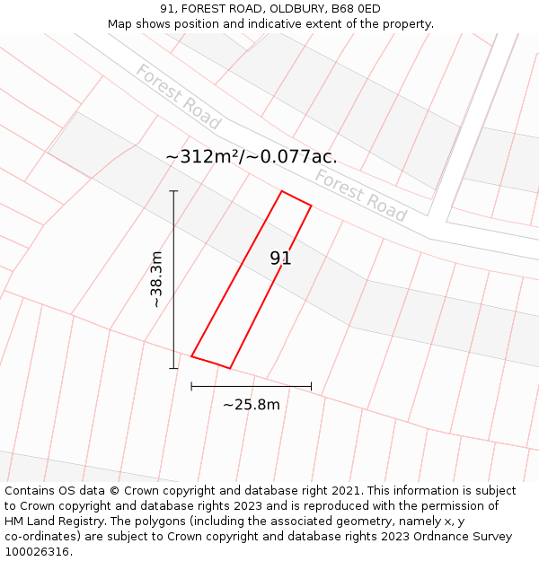 91, FOREST ROAD, OLDBURY, B68 0ED: Plot and title map