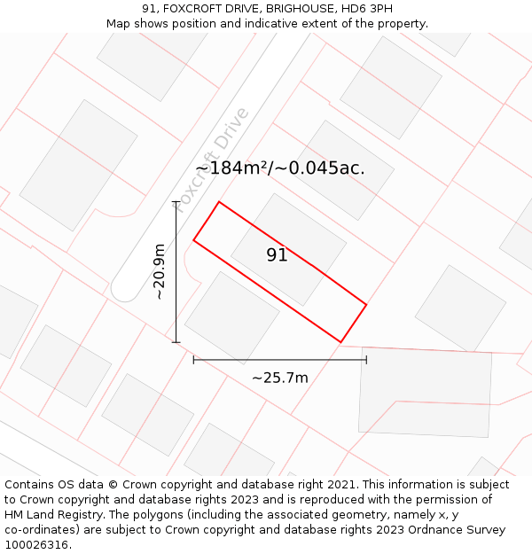 91, FOXCROFT DRIVE, BRIGHOUSE, HD6 3PH: Plot and title map