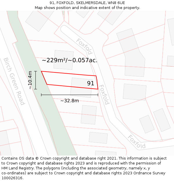 91, FOXFOLD, SKELMERSDALE, WN8 6UE: Plot and title map