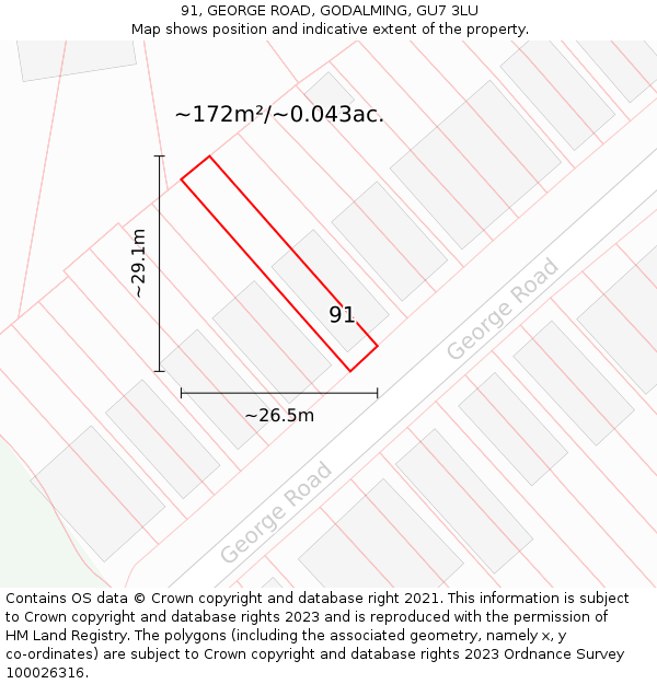 91, GEORGE ROAD, GODALMING, GU7 3LU: Plot and title map