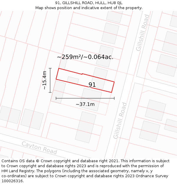 91, GILLSHILL ROAD, HULL, HU8 0JL: Plot and title map