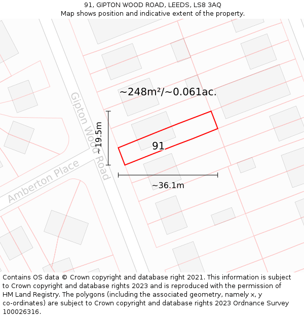 91, GIPTON WOOD ROAD, LEEDS, LS8 3AQ: Plot and title map