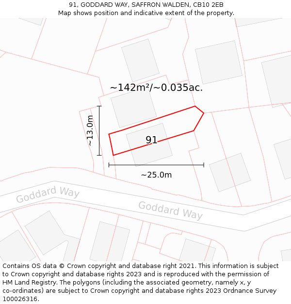 91, GODDARD WAY, SAFFRON WALDEN, CB10 2EB: Plot and title map
