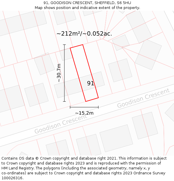 91, GOODISON CRESCENT, SHEFFIELD, S6 5HU: Plot and title map