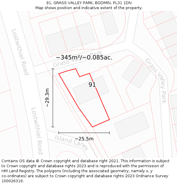 91, GRASS VALLEY PARK, BODMIN, PL31 1DN: Plot and title map
