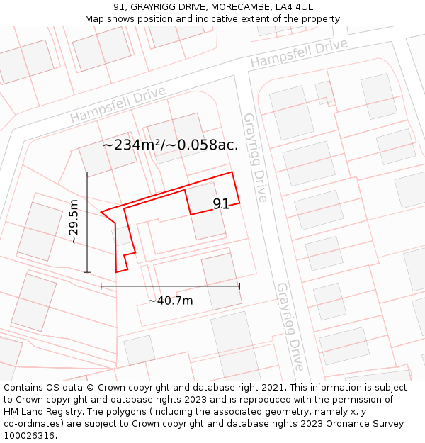 91, GRAYRIGG DRIVE, MORECAMBE, LA4 4UL: Plot and title map