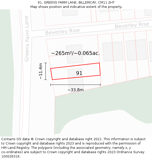 91, GREENS FARM LANE, BILLERICAY, CM11 2HT: Plot and title map