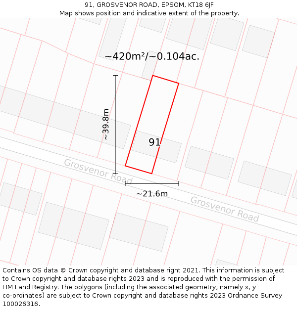 91, GROSVENOR ROAD, EPSOM, KT18 6JF: Plot and title map