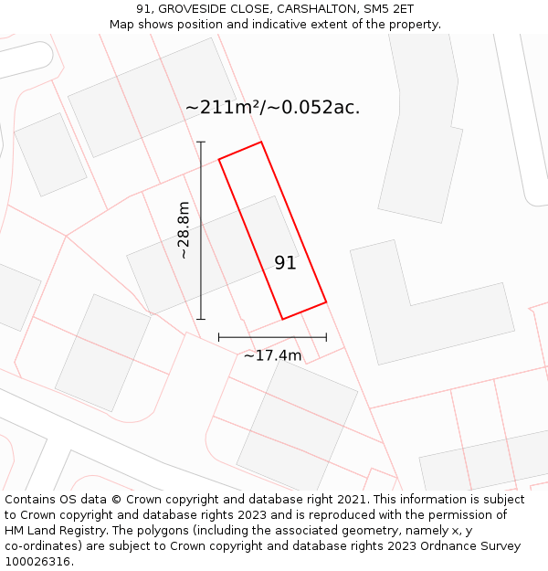 91, GROVESIDE CLOSE, CARSHALTON, SM5 2ET: Plot and title map
