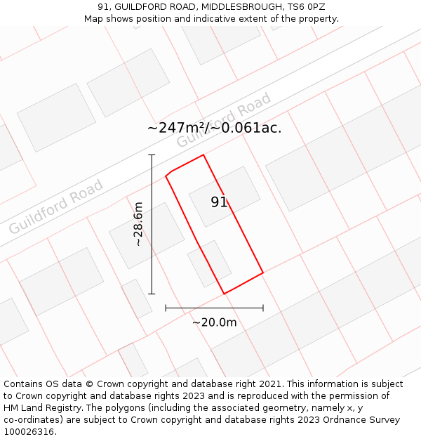 91, GUILDFORD ROAD, MIDDLESBROUGH, TS6 0PZ: Plot and title map