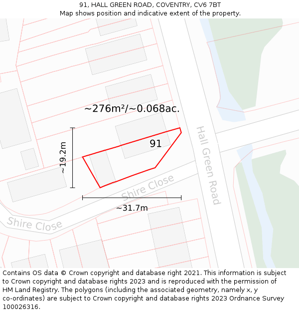 91, HALL GREEN ROAD, COVENTRY, CV6 7BT: Plot and title map