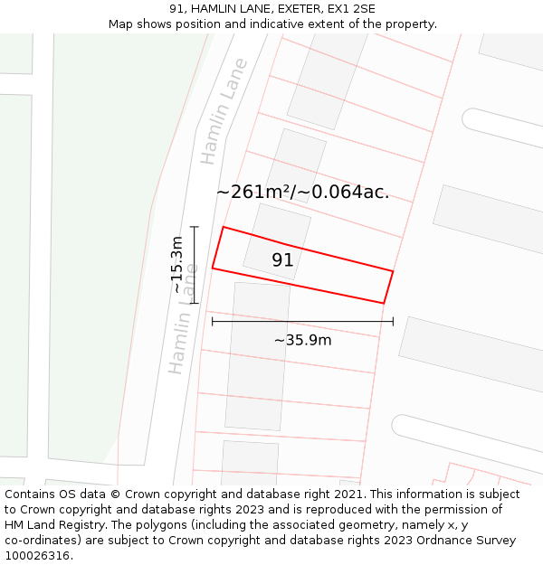 91, HAMLIN LANE, EXETER, EX1 2SE: Plot and title map