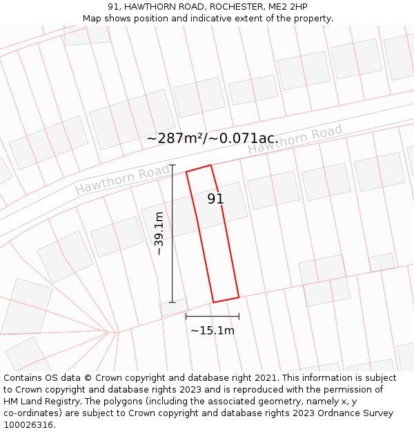 91, HAWTHORN ROAD, ROCHESTER, ME2 2HP: Plot and title map