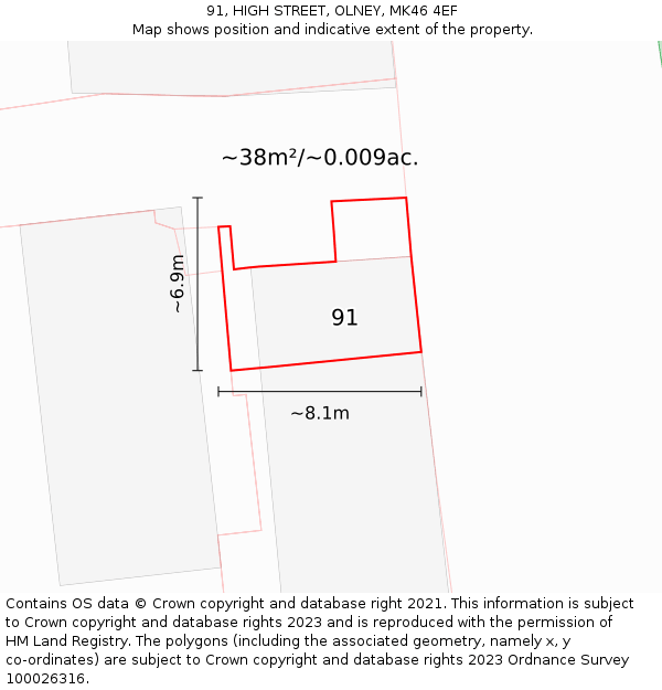 91, HIGH STREET, OLNEY, MK46 4EF: Plot and title map