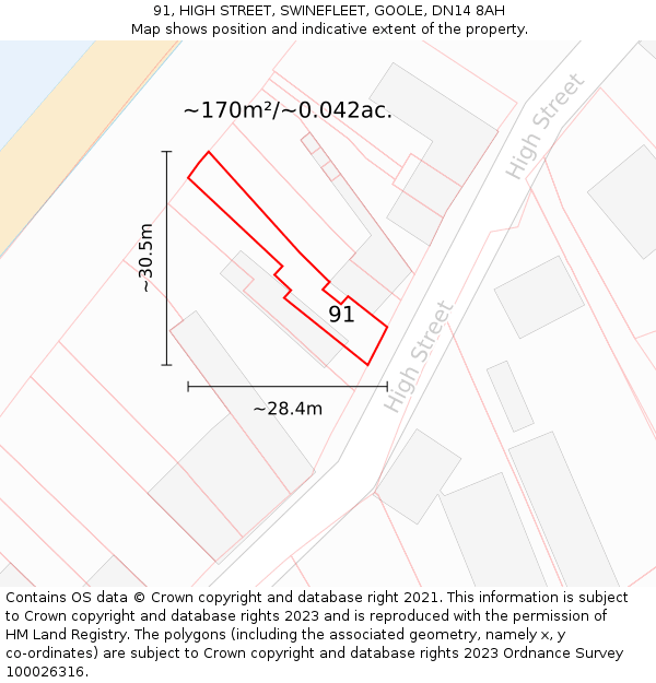 91, HIGH STREET, SWINEFLEET, GOOLE, DN14 8AH: Plot and title map