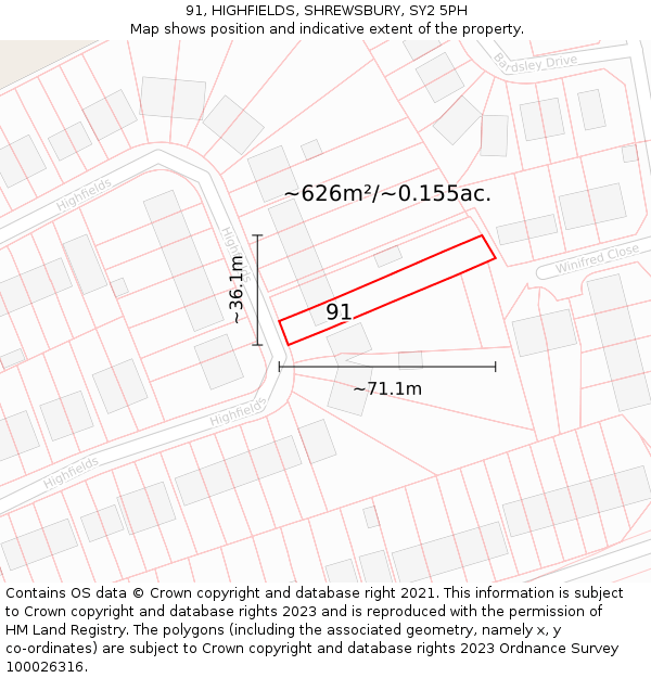 91, HIGHFIELDS, SHREWSBURY, SY2 5PH: Plot and title map