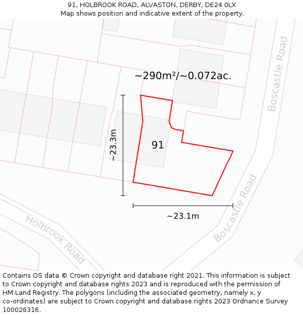91, HOLBROOK ROAD, ALVASTON, DERBY, DE24 0LX: Plot and title map