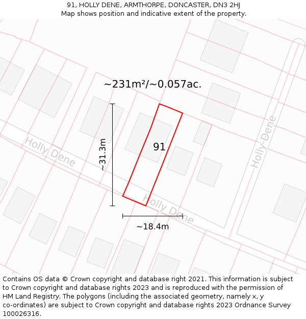 91, HOLLY DENE, ARMTHORPE, DONCASTER, DN3 2HJ: Plot and title map
